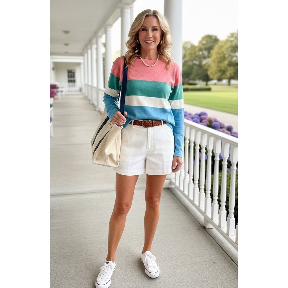 🔥Ralph Lauren 🤑100% Cotton Striped Sweater Hot Mom MPreppy Coastal Pastel Pink